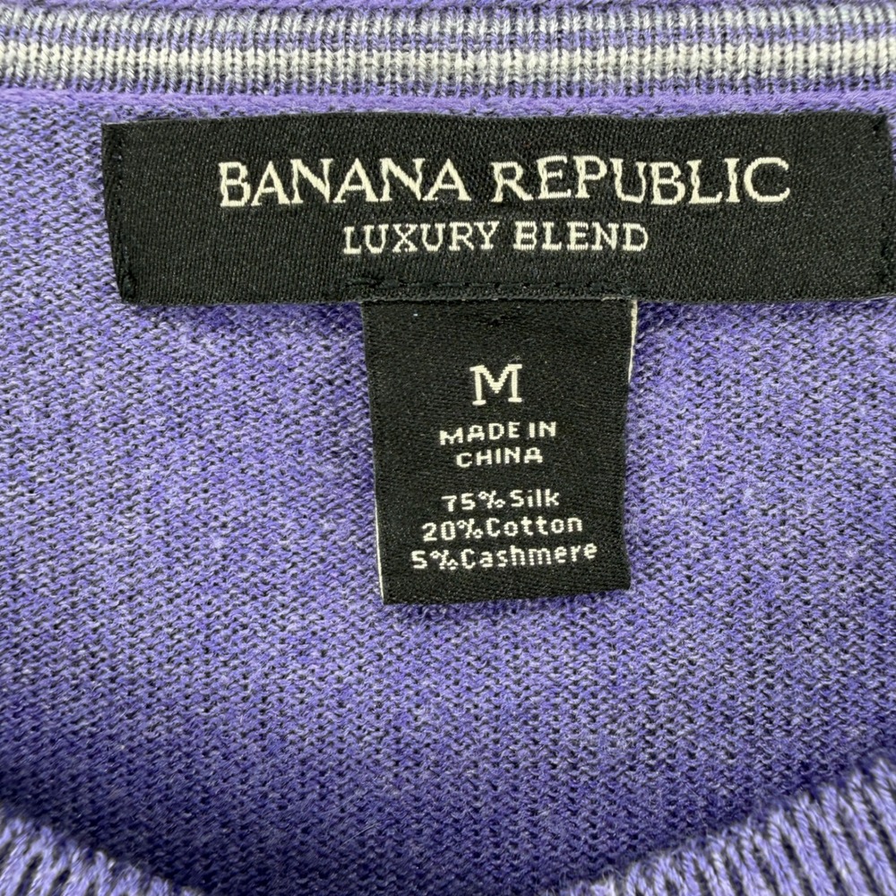 Banana Republic Sweater Mens M Purple Silk Cashmere Cotton Luxury Blend V-Neck - Picture 3 of 6